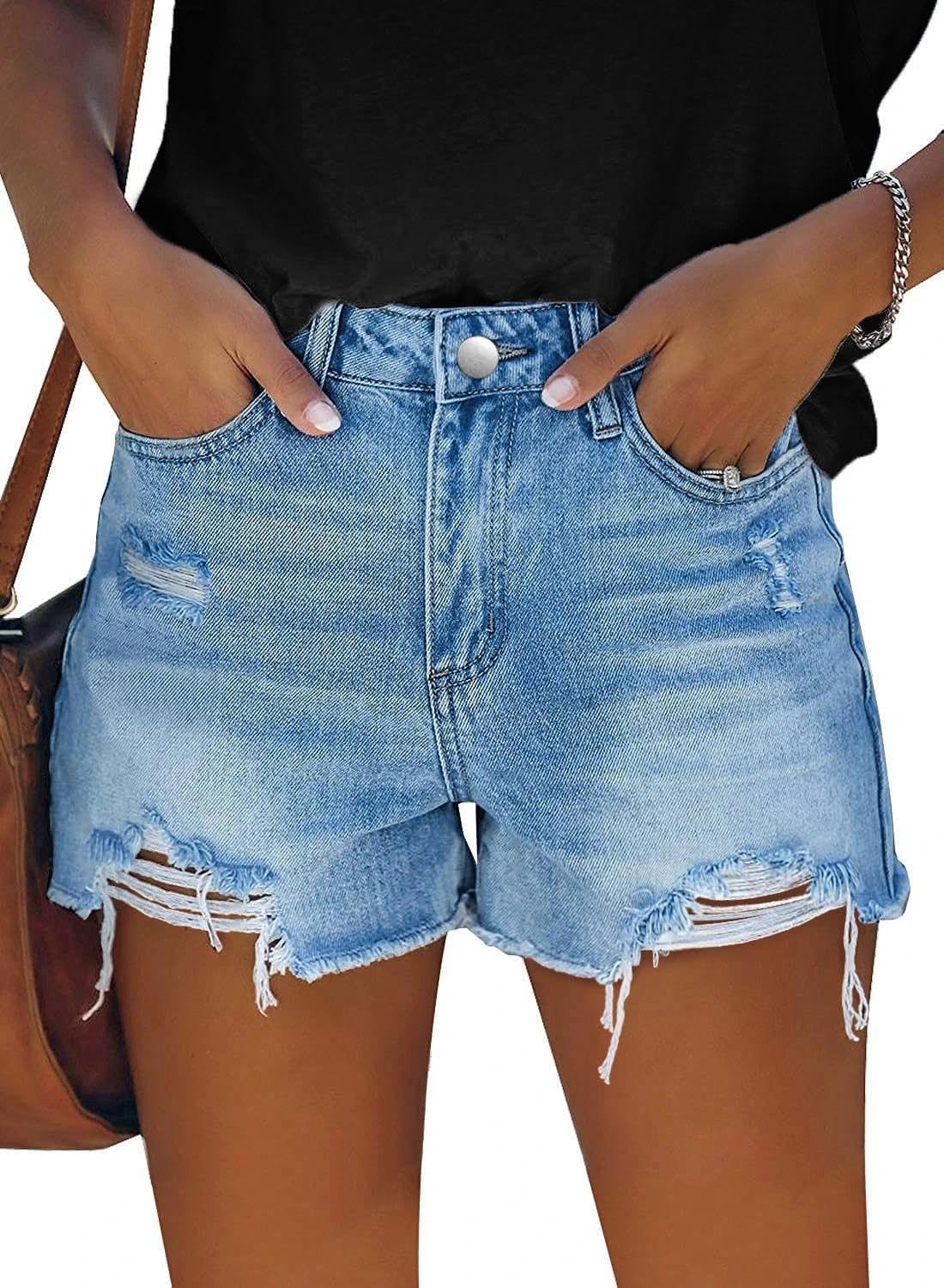 DGRPI Womens Jean Shorts Stretchy High Waisted Ripped Denim Distressed Trendy Shorts with Pockets
