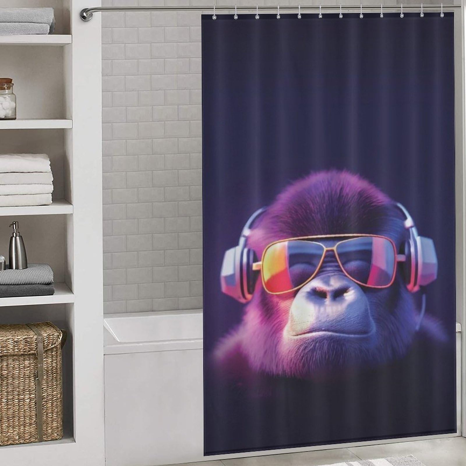 Rideau de douche chimpanzés en tissu pour une salle de bain moderne