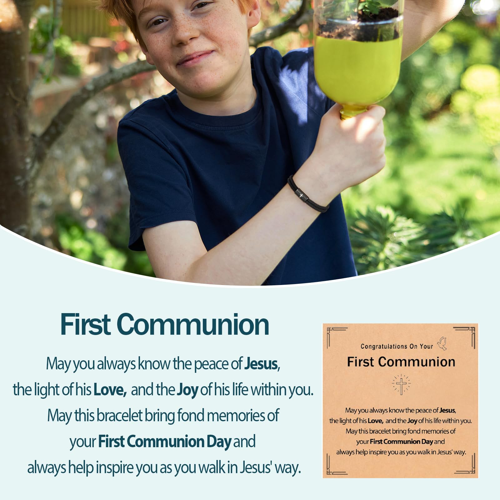Lydow Confirmation First Communion Baptism Gifts for Boys, Cross Bracelet for Son GrandSon Nephew Brother Christian Religious Jewelry Gifts - 3