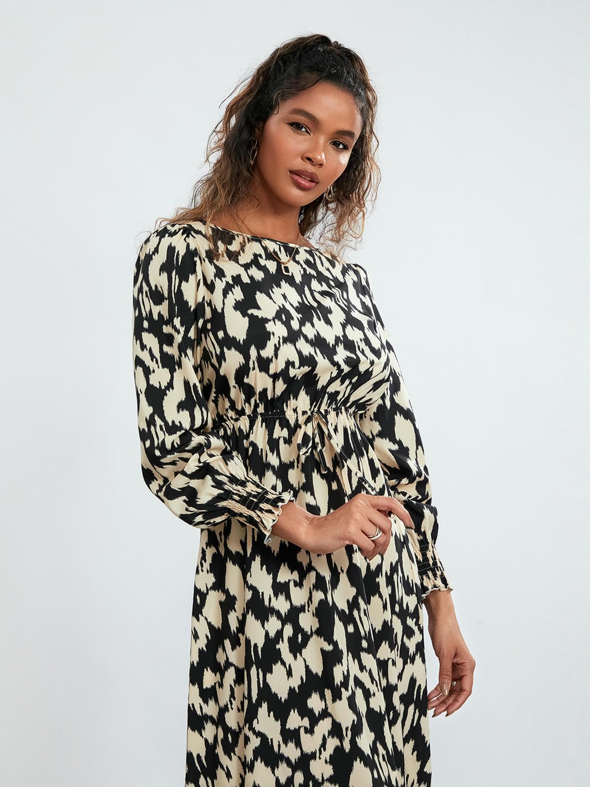 Vestiti a Maniche Lunghe Abito Maxi Manica Lunga da Donna, Banda per Stampa Casual, Cocktail A-Line Club Feste E Spiaggia, Un Elegante Vestito Streetwear