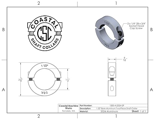 Miniatura 13 de Diámetro de orificio de 0.50 pulgadas - Abrazadera del collar de eje de dos piezas - Aluminio 2024 (paquete de 4)