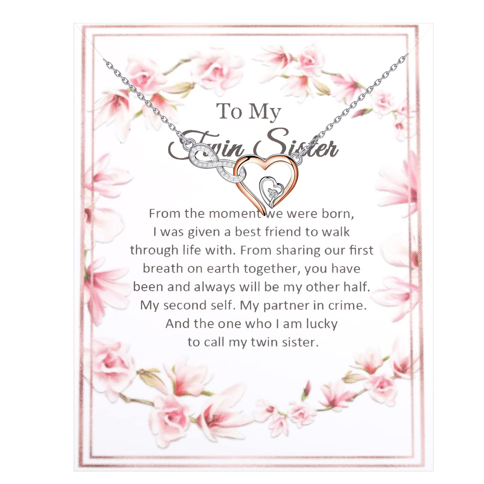 UJIMS Infinity Heart Twin Sister Pendant Necklace - Birthday Jewelry for Big Sister, Bride Gifts