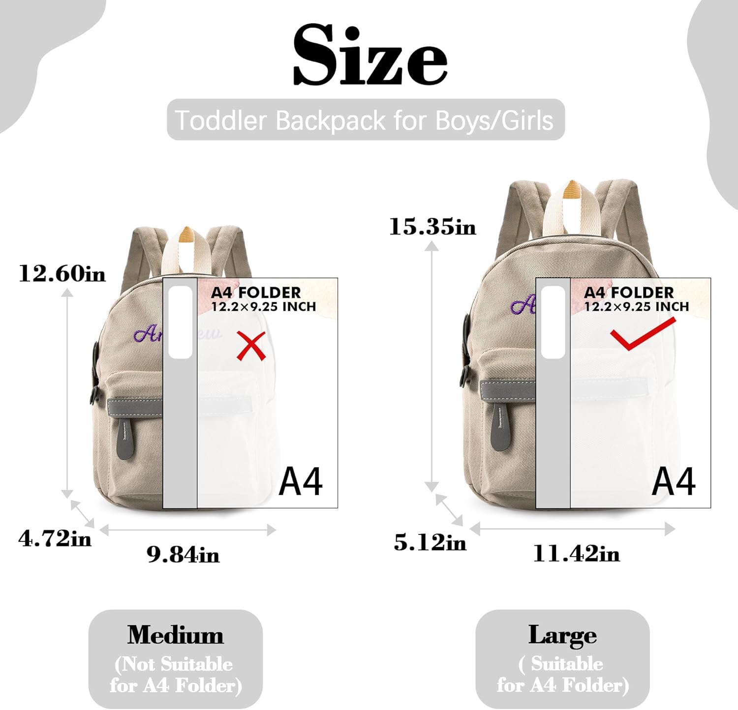 MT WORLD Daycare Backpack - Personalized Canvas Backpack with Name - Classic 12inch Daypack with Back Pocket - Custom Daycare Diapering Bag for Overnight Travel Birthday Gifts (Stone Gray, Medium)