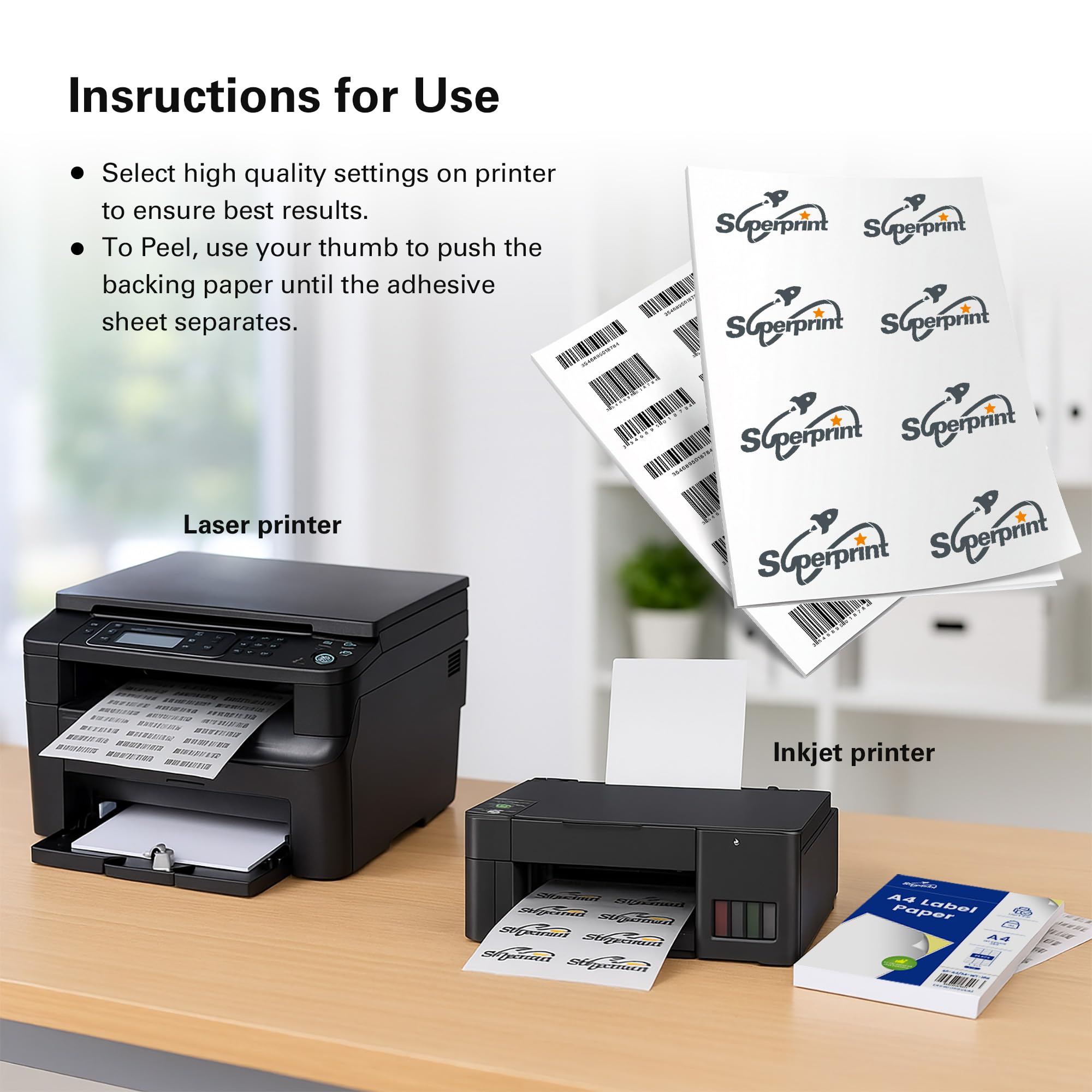 Étiquettes autocollantes A4, 210 × 297 mm, universelles, imprimables, blanc mat, pour bricolage, convient aux imprimantes laser et à jet d'encre (70 x 37 mm, 24 000 étiquettes)