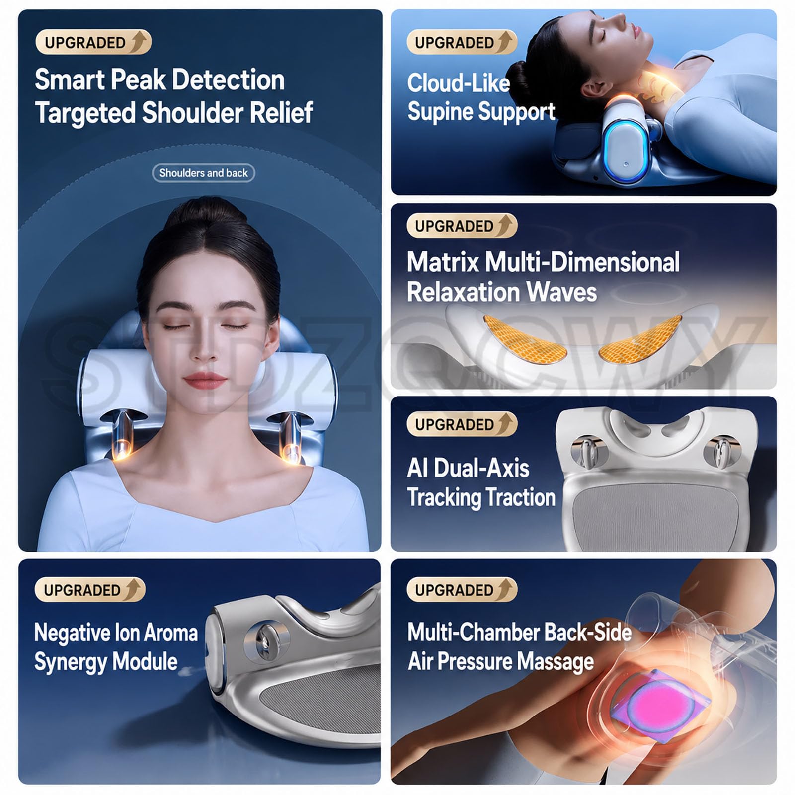 TYH Masajeador De Cuello con Calor Y EMS, Almohada De Tracción Cervical, Masaje De Tejido Profundo para Espalda, Cuello Y Hombros, 3 Niveles De Calor, para Relajación En Casa, Alivio del Estrés
