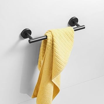 Barra de toalla Acabado en negro Acero inoxidable 30 cm Cuarto de baño Toalleros de pared Montaje en pared