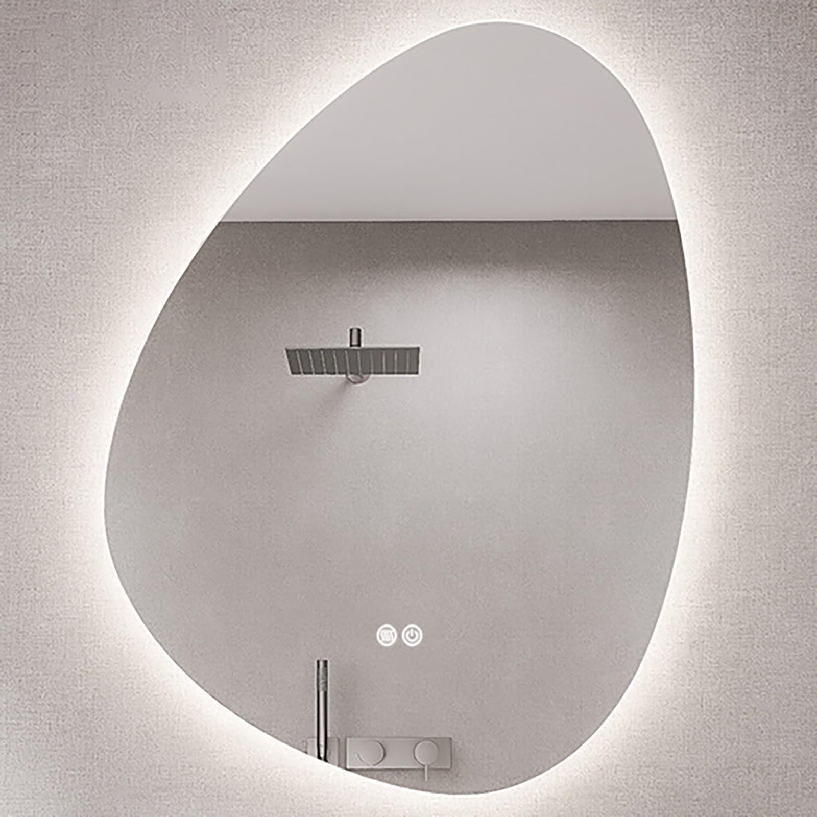 FGXHHS Frameless Irregular LED 70x90cm Modern Asymmetrical Wall-Mounted Vanity Mirror with 3-Color Dimmable Backlight, Smart Touch Buttons & Defogger Function for