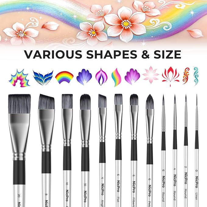 Nicpro Set de Pinceles para Pintura Facial 12 Piezas con 9 Esponjas, Pinceles para Pintura Facial miniatura 3