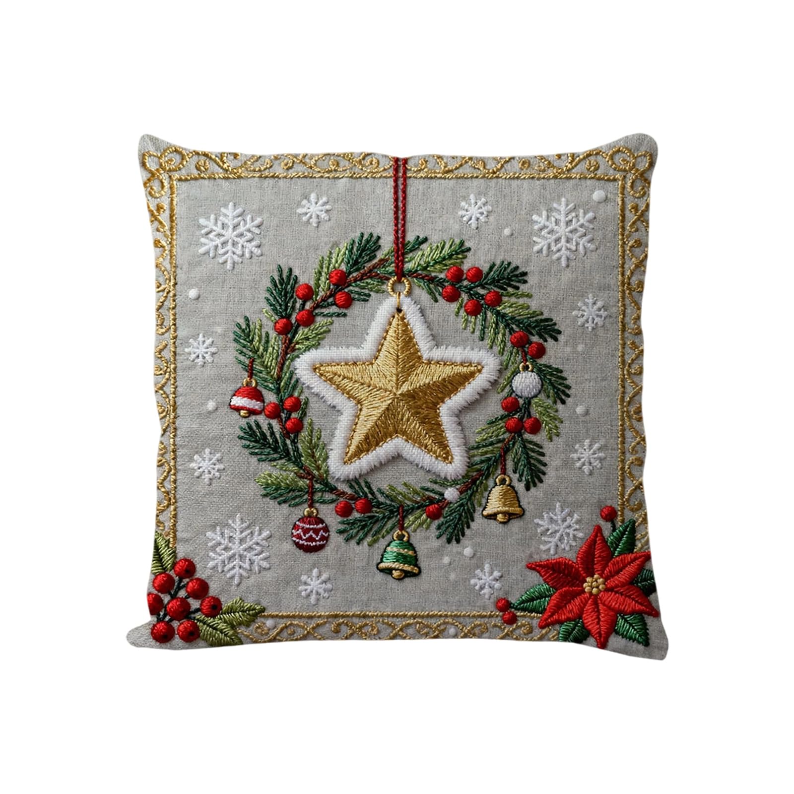 Nucelit Christmas Embroidered Linen Throw Pillow Case Reindeer Snowman Pattern Holiday Homes Decors Sofa Couch Cushion Cover Festives Cushion Cover