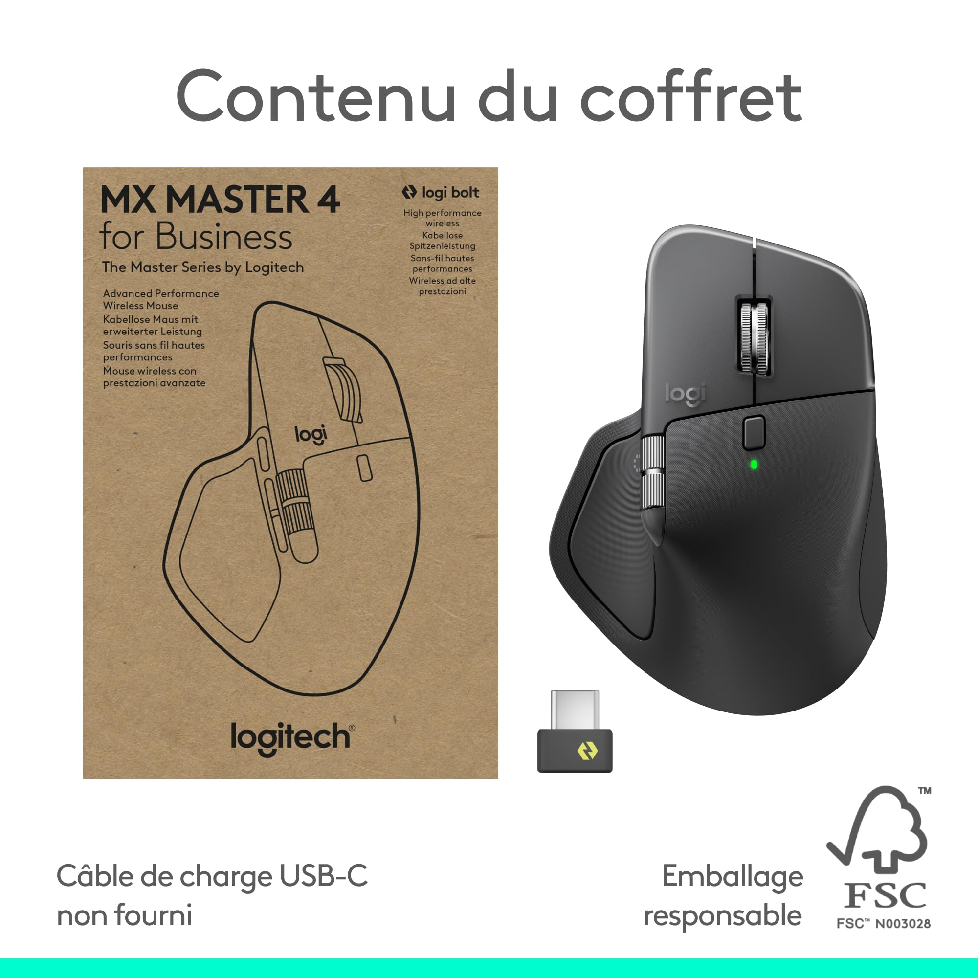 Logitech MX Master 4 for Business, souris sans fil (Graphite)