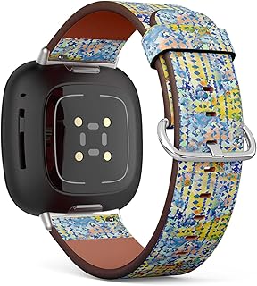 CJBROES Replacement Leather Watch Band, Compatible with Fitbit Versa 3 and Fitbit Sense of Wristband Bracelet Accessory - Ethnic Triangle Watercolor