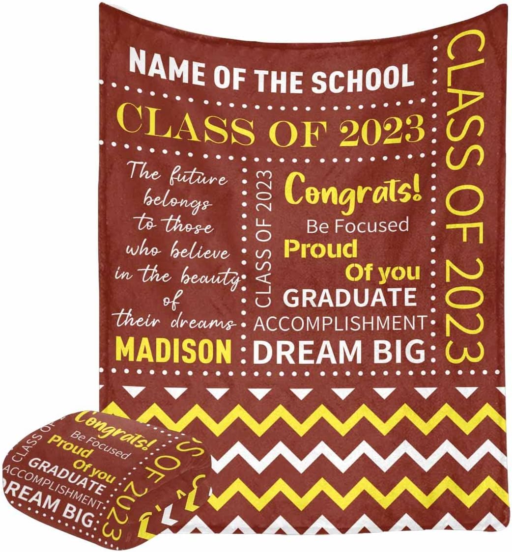 Customize Blanket Graduate Senior 2023 Class of 2023 Congrats Proud of You Brown Blanket Personalized Throw Super Soft Summer Blankets for Girl Boy Kids for Graduations Gifts 40x50