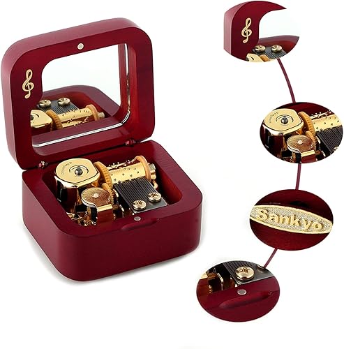 Miniatura 3 de JYmusic Natural Solid Wood Clockwork Square Note Octave Box with Pause and Play Function, Gift for BirthdayMother's DayChildren's DayValentine's