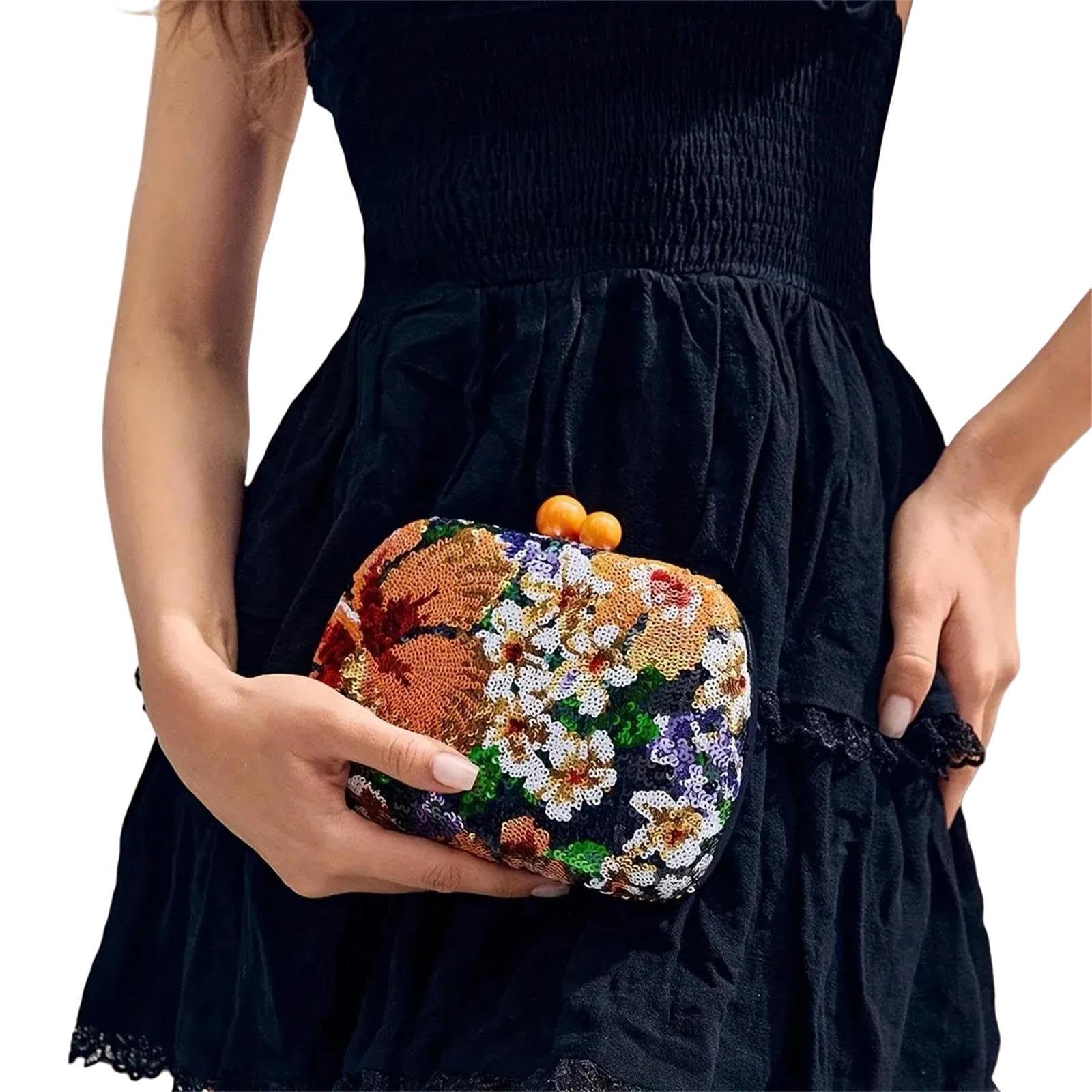 Clutch-Tasche Vintage -Pailletten Abendkleid Blumenmuster Kupplung Mini -Tasche - Perfekt Für Party, Hochzeit, Club, Abendessen-orange