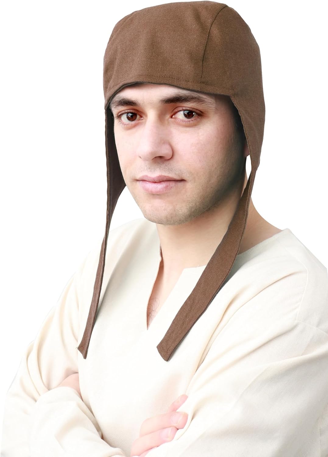 FURPHI Medieval Coif Cap Linen Hats with Ear Flaps Renaissance Bonnet Halloween Christmas Costume - Image 2