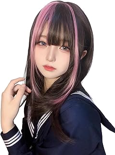 ウィッグ セミロング ボブ ストレート インナーカラー 自然 ミディアム フルウィッグ 女装 耐熱 かつら さらさら ロリータ 小顔効果 wig 原宿 ネット/櫛付き ブラックピンク
