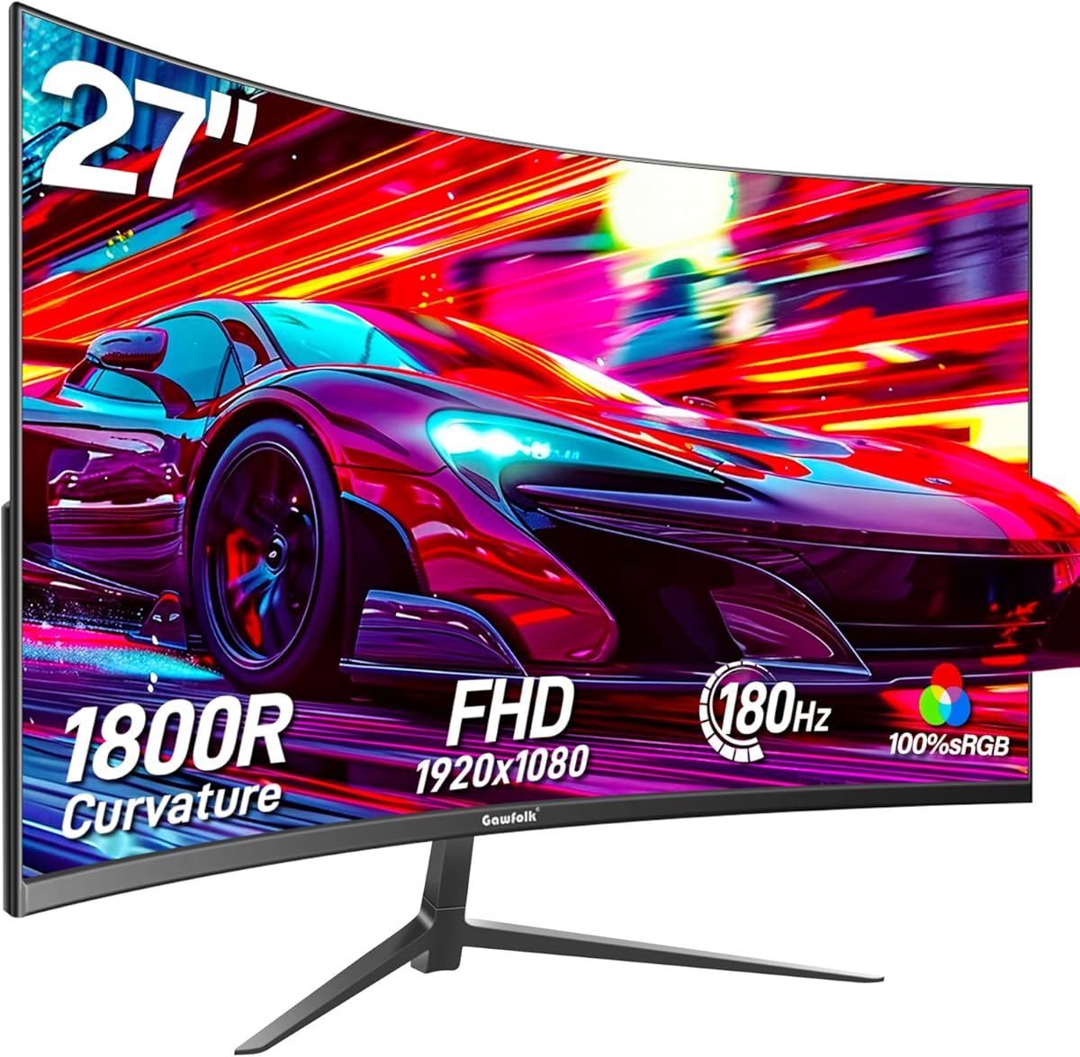 Gawfolk 27 inch Curved Gaming Monitor,144Hz/180Hz PC Monitor Full HD 1080P, Frameless 1800R Computer Display with FreeSync & Eye-Care Technology, Wall Mountable, DP, HDMI Port (Black)