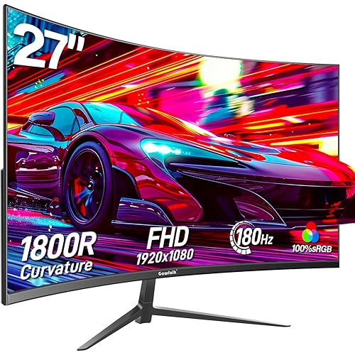 Gawfolk 27 inch Curved Gaming Monitor,144Hz/180Hz PC Monitor Full HD 1080P, Frameless 1800R Computer Display with FreeSync & Eye-Care Technology, Wall Mountable, DP, HDMI Port (Black)