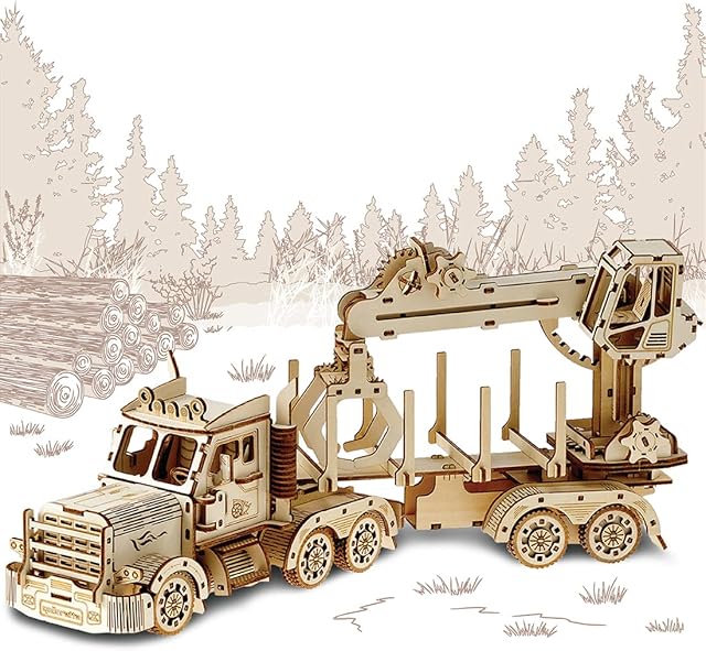 qollorette 3D Wooden Puzzle Timber Truck Model, DIY Wood Craft Games, Brain Teaser Construction Toys - Engineering Wooden Model to Build, Wooden Model Building Set