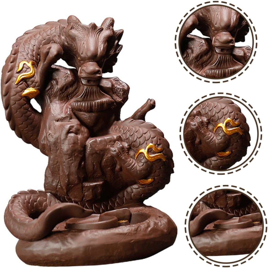 Dragon Backflow Incense Burner Backflow Cones Handmade Purple Clay Censer for Home Decor Aromatherapy Office Accessory Unique Decorative Incense Holder