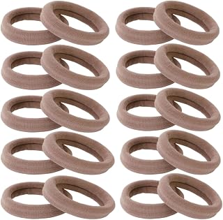 20pcs Black Hair Ties Heavy Curly Elastic Hair Ponytail Holders Solid Headbands No Seamless Cotton Hair bands women girls hair Ties accessories (Light Brown)…