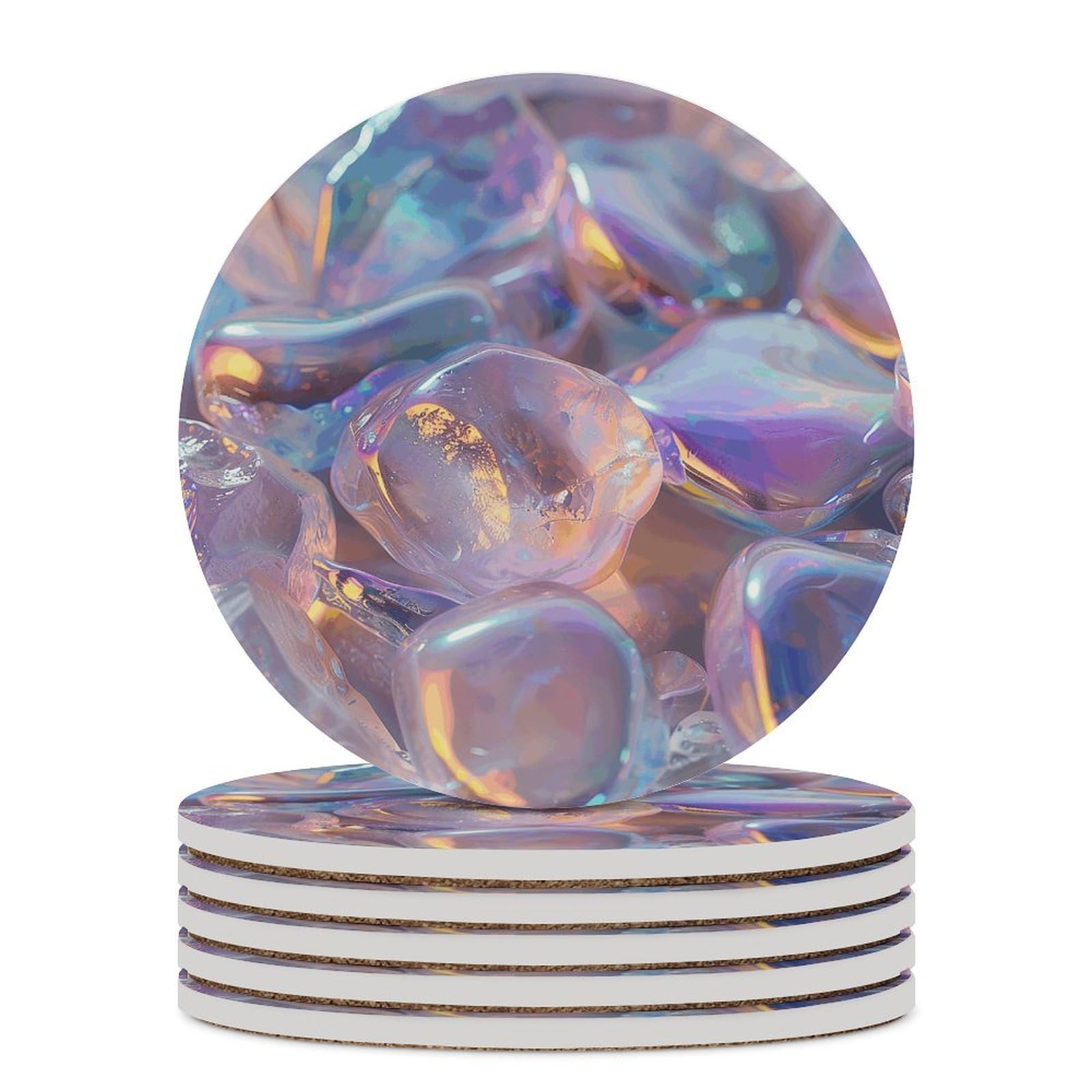 Dessous de verre pour table basse en pierres lisses colorées et céramique isolante