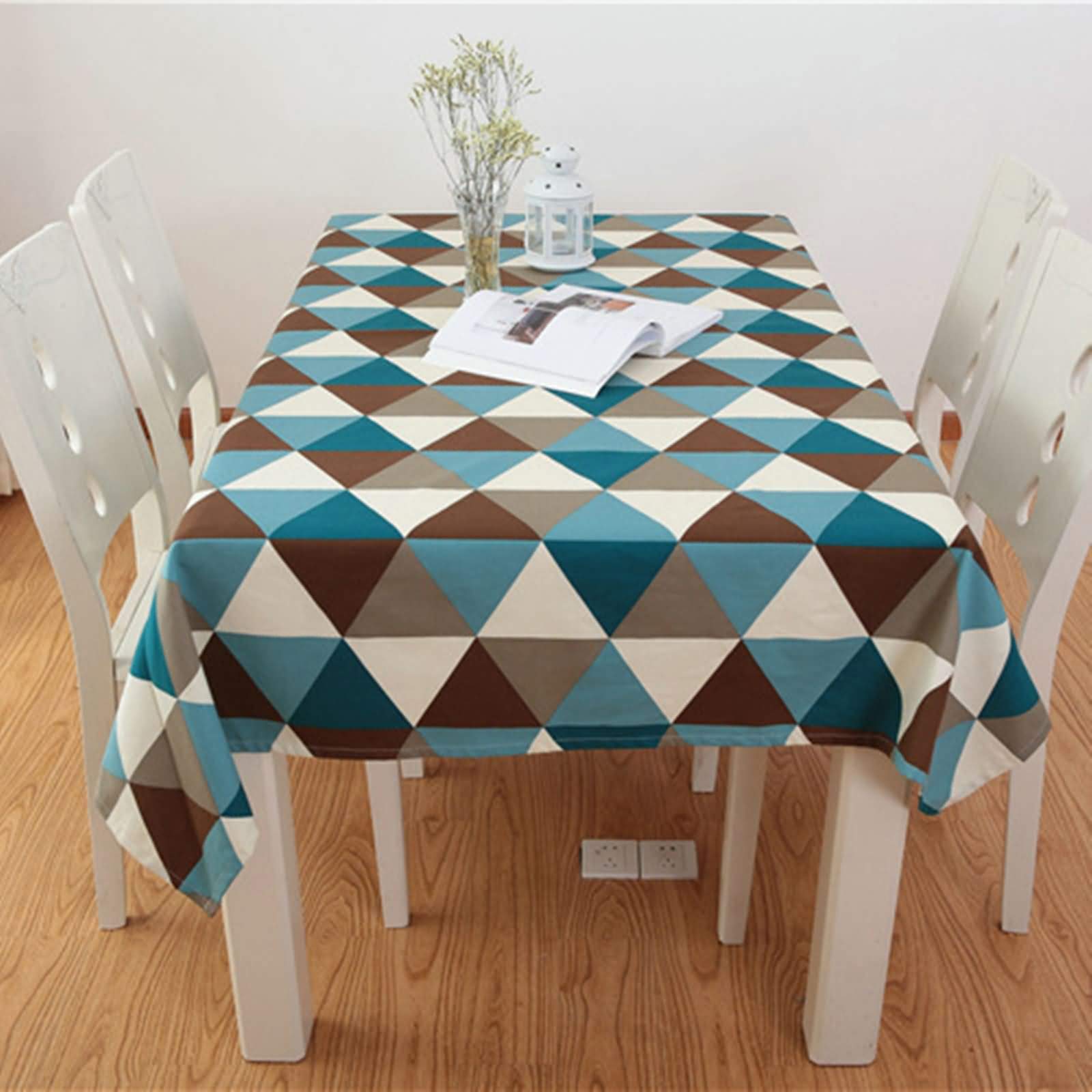 Copritavolo Rettangolare Cucina Blu, Motivo a Triangolo, in Cotone Lavabile, 130 x 180 cm, per Casa