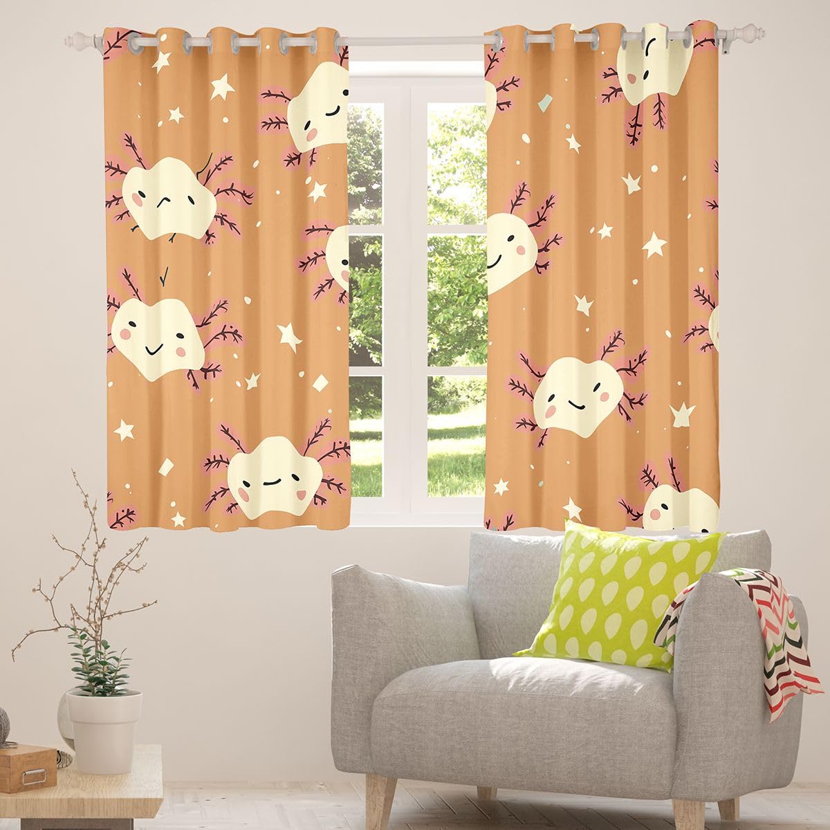Homemissing Tende oscuranti Axolotl con stampa a stelle, tende oscuranti per camera da letto e soggiorno, decorazione a tema marino, isolamento termico, tende per finestre, 2 pannelli, 132 x 228,6 cm