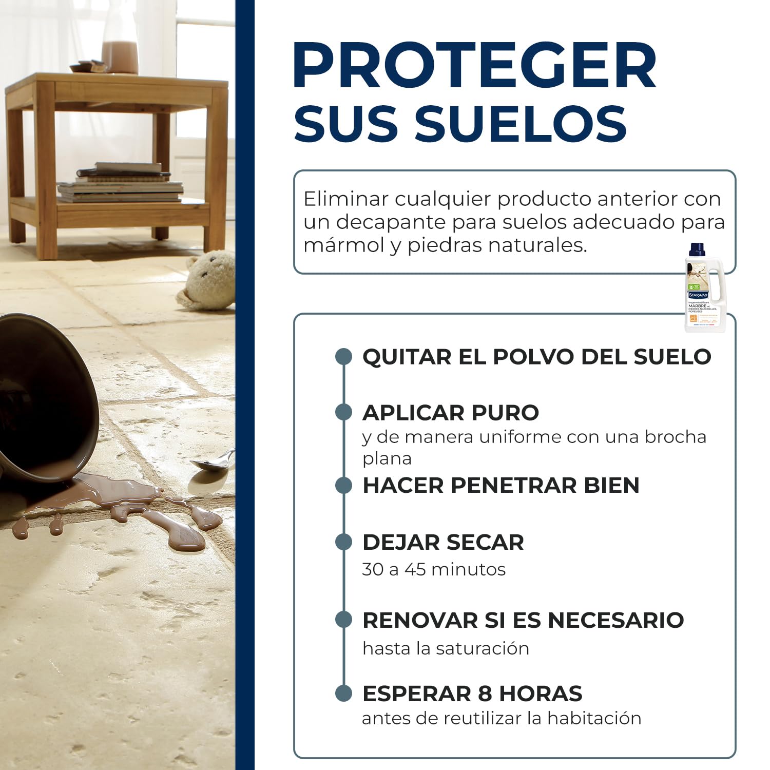 STARWAX-Impermeabilización mármol y piedra natural porosa - Protege e impermeabiliza - Eficaz contra las manchas de agua, grasa y vinagre - Fabricado en Francia - 1 l - 20 m²