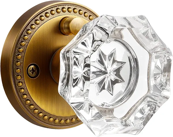 SORWDUERM Antique Brass Door Knobs Crystal Door Knob Interior Privacy Door Knob for Bedroom and Bathroom Glass Door Knob,Zinc Alloy 1 Pack