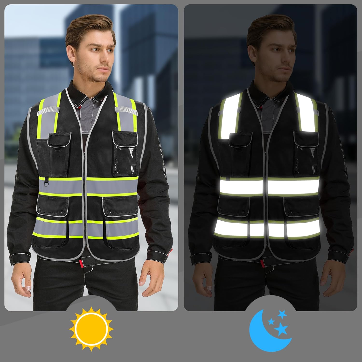 Reflective Safety Vest for Men Women, High Visibility Safety Vest with 8 Pockets Zipper Front, Meets ANSI Standards - Image 4