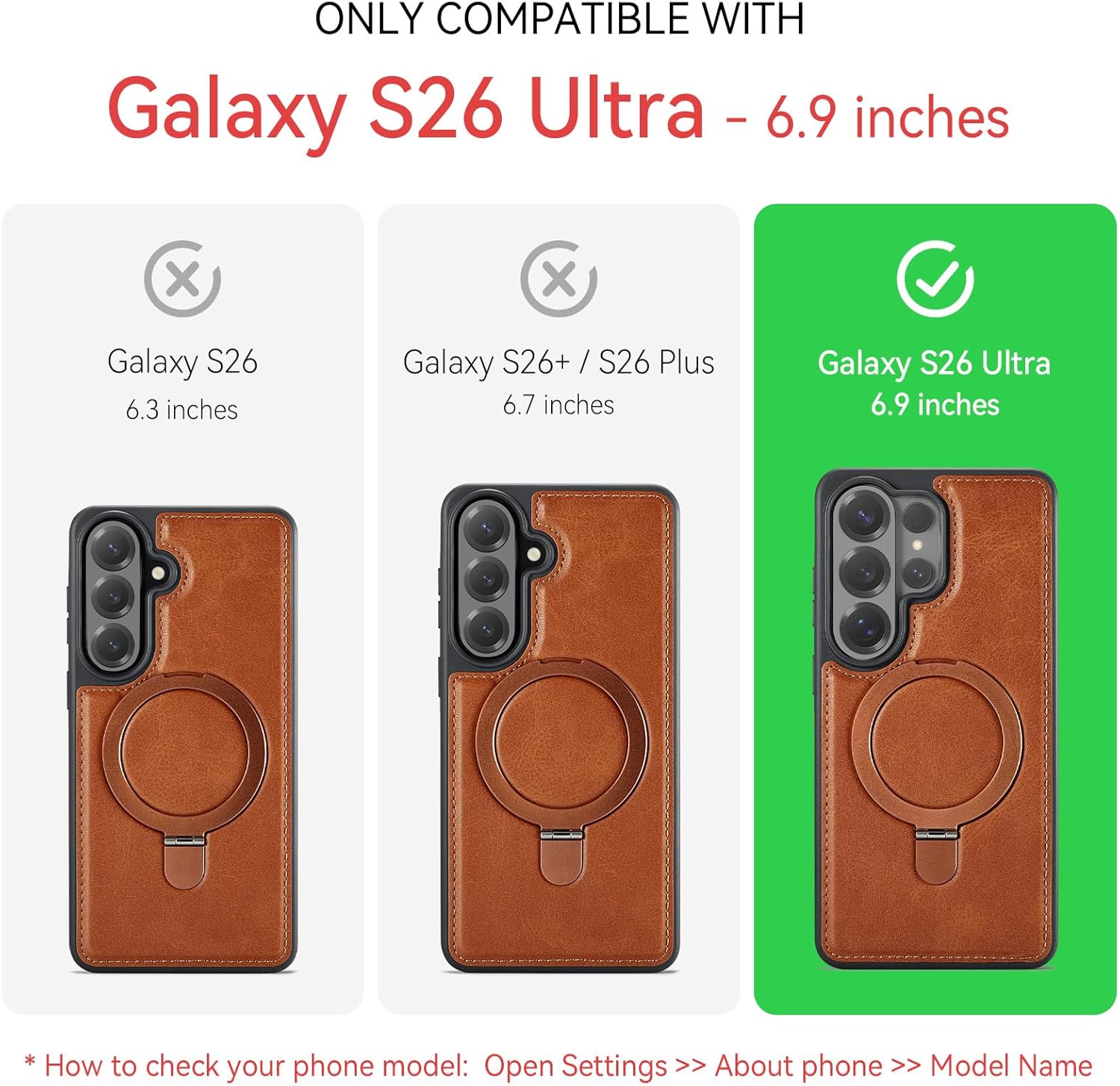 for Samsung Galaxy S26 Ultra Case with Stand Compatible with Magsafe, Slim PU Leather & Rubber Drop Proof Magnetic Kickstand Protective Phone Cases Cover for Galaxy S26 Ultra 6.9", Brown