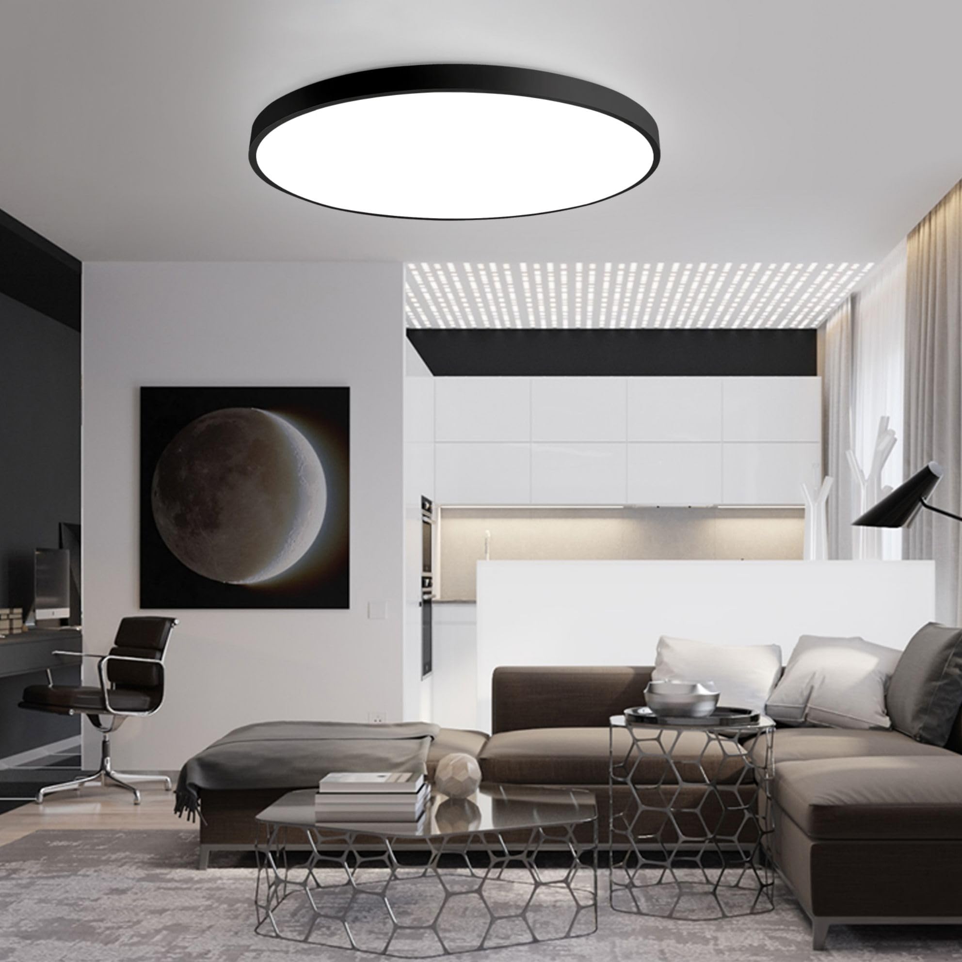 LED Deckenleuchte dimmbar mit Fernbedienung 54W Schwarz Round Deckenlampe | Metall Modern Design Lamp für Schlafzimmer Wohnzimmer Esszimmer Arbeitszimmer Balkon Büro 50 * 4CM