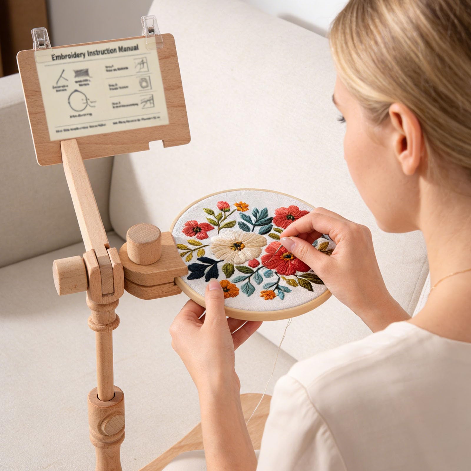 Supporto Telaio Ricamo Legno, Supporto Regolabile 360° Rotante per Telaio Ricamo Senza Mani per Struttura Seduta/Grembo Punto Croce Arazzo Progetti