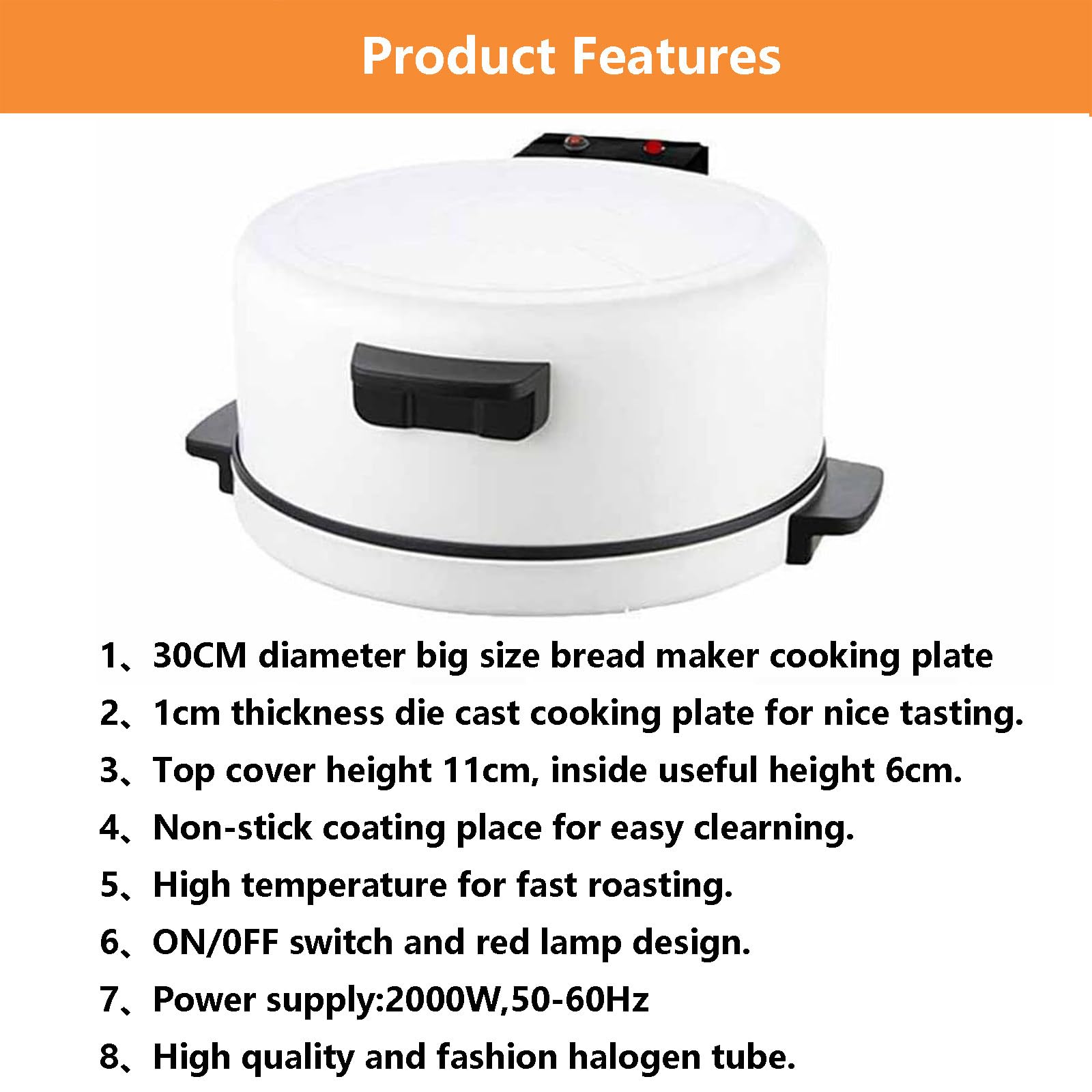 Mini Horno para Pizza De 11,8" | Máquina para Hacer Pizza Antiadherente De 2000W | Máquina para Hacer Pan Y Pizza Automática | Horno Profesional para Pizza con Parrilla
