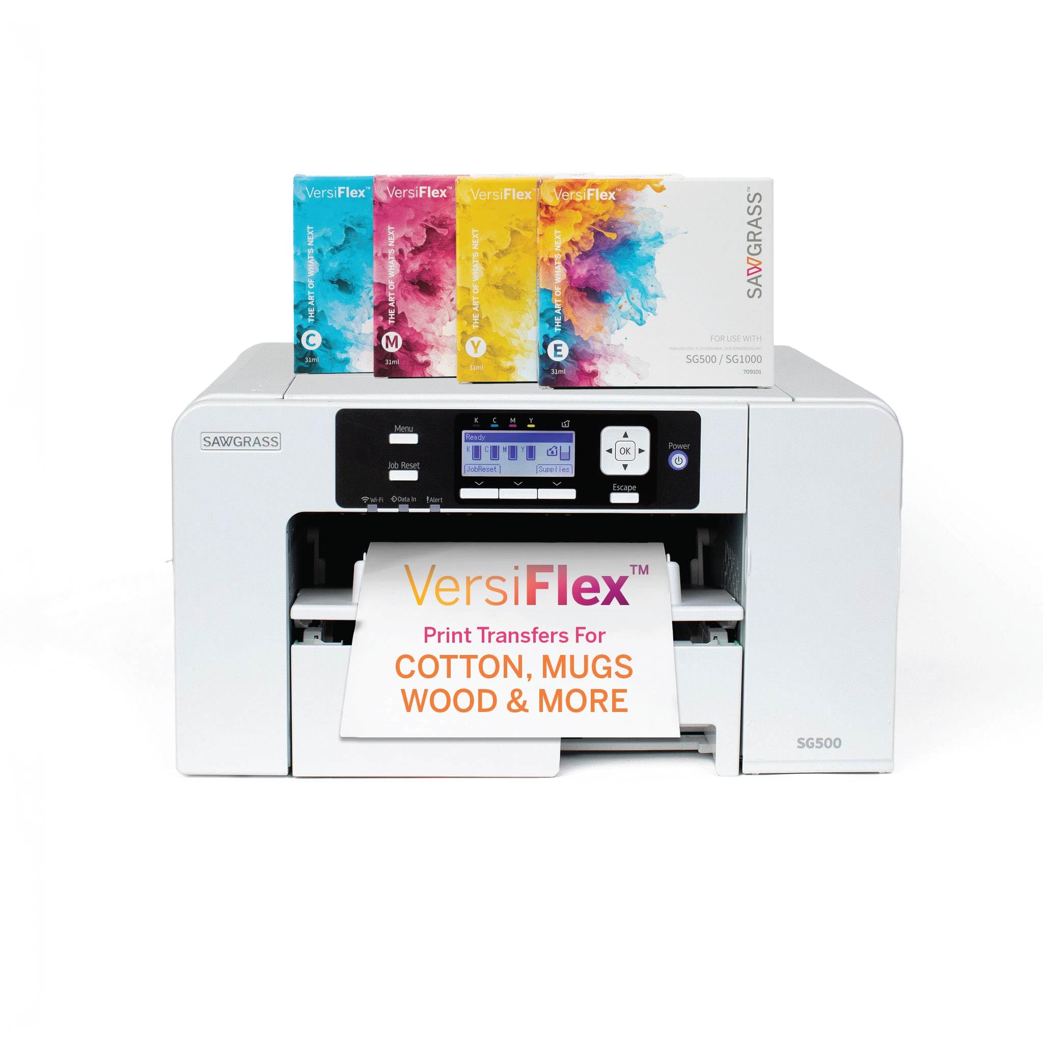 Sawgrass SG500 VersiFlex Sublimation Printer | Transfer to Cotton, Metal, Wood & Polyester | Anti-Clog Tech | Includes Soft-Touch Infusible Inks &