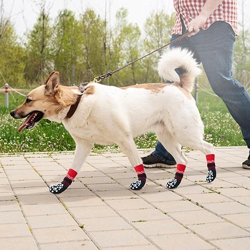Miniatura 7 de BINGPET Calcetines antideslizantes de doble cara para perro con correas ajustables, calcetines para perros para pavimento caliente, calcetines