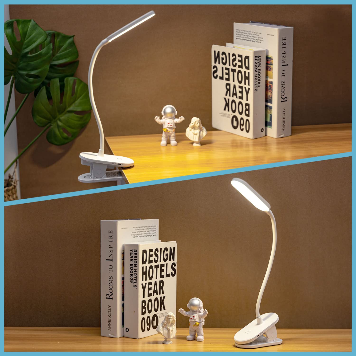 Aigostar Luz Lectura,Lámpara Lectura Pinza con 360° Brazo Flexible Regulable, Luz de Cama con Clip,3 Modos,Recargable Usb Flexo Led Escritorio 4000K Protección Ojos Colors, Blanco, 2pcs