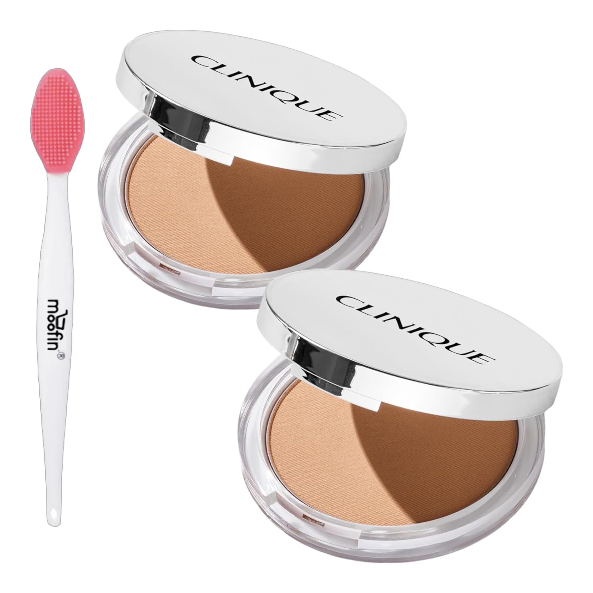 Clinique Stay matte sheer pressed powder, powdered foundation, Long-Lasting Matte Finish for Oily Skin, Fragrance-Free, Multiple Shades, bundle with Moofin Nose Cleaning Brush [Pack of 2]