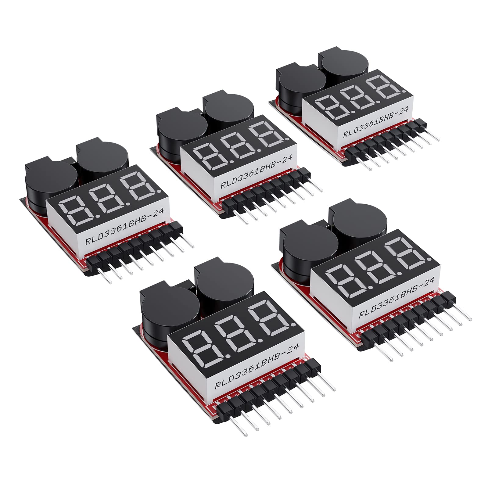 CAMWAY 5PCS 2 in 1 1-8s Lipo Battery Voltage Tester, RC Low Voltage Buzzer Alarm, 1-8s Lipo/Li-ion/LiMn/Li-Fe Buzzer Indicator Checker Battery Monitor, Battery Checker, Battery Tester