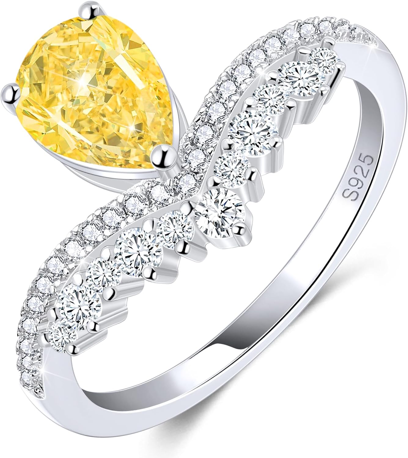 1CT Pear Cut Tearshaped Engagement Ring For Women, Sterling S925 Silver Solitaire Ring Wedding Ring Promise Ring