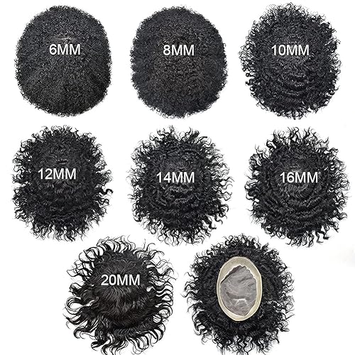 Miniatura 2 de Toupee de cabello tejido para hombres negros, pelucas rizadas de cabello humano real brasileño para hombres afroamericanos, unidades de cabello de