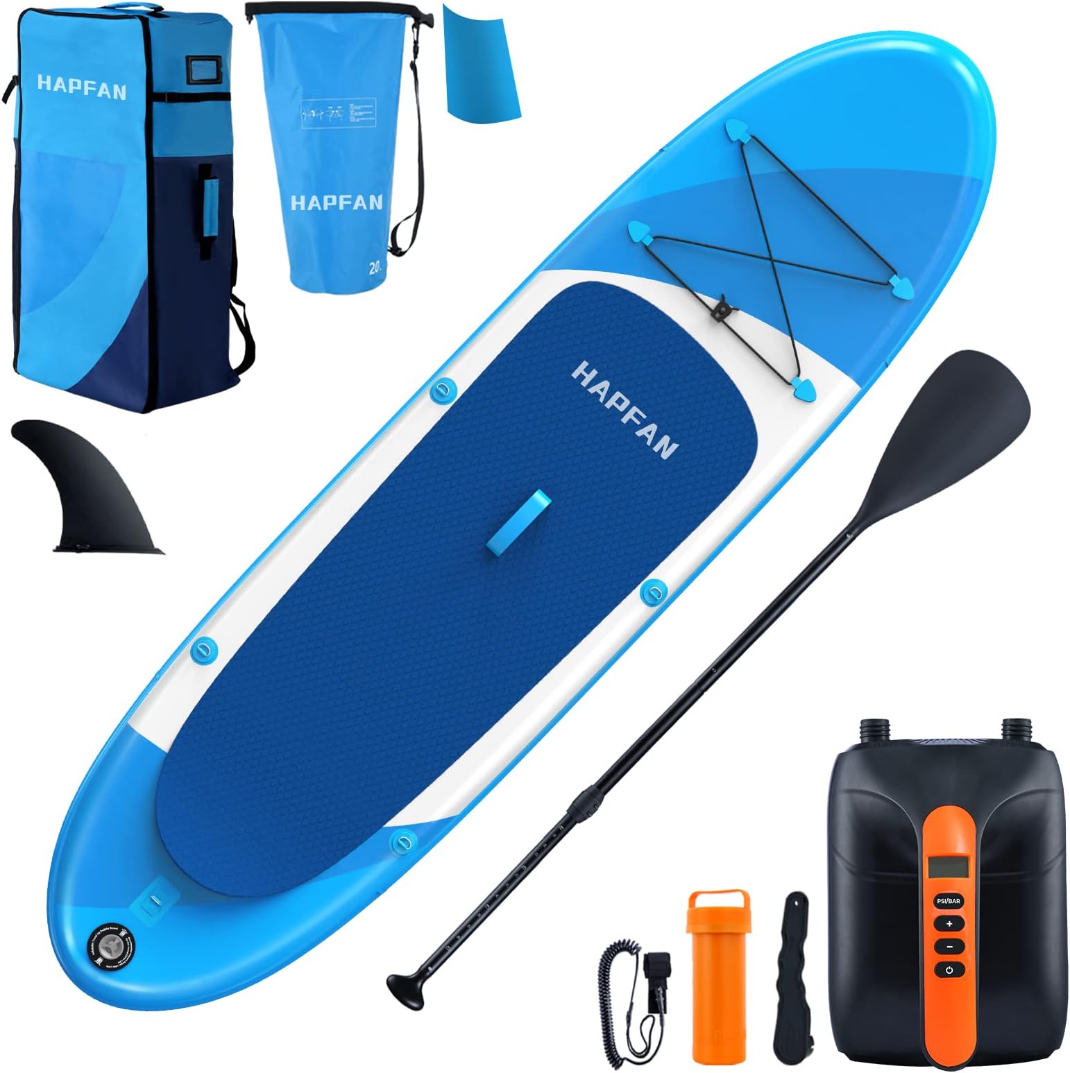 Hapfan Inflatable Stand Up Paddle Board w/High Pressure Electric Pump 11' x 32" x 6", All Around Paddle Boards w/Dual-Layer Rugged Build - 350lbs Weight Capacity SUP Board