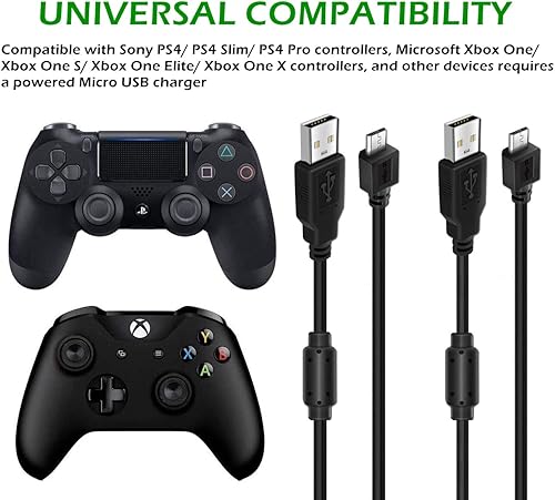 Vista 7 de Paquete de 2 cables de carga para controlador PS4 de 10 pies, cable de sincronización de datos para Sony Playstation 4PS4 ProPS4 SlimPS4, controles