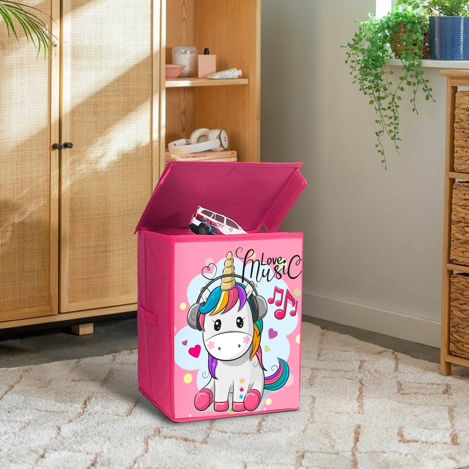 PrettyKrafts Unicorn Kid's Storage Box and Organiser, Organizer Storage Box, Wardrobe Organizer for Storage, Kids Storage Box, Cloth Organizer for Storage (30x30x40cm, Pink) Fabric