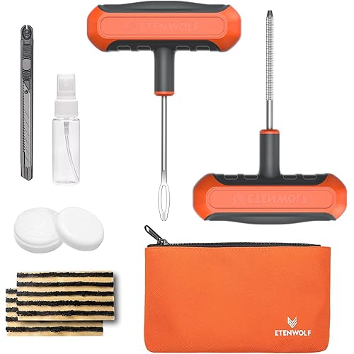 ETENWOLF Flat Tire Repair Kit with Plugs 16 Pcs, Heavy Duty Tire Plug Kit for Car, Motorcycle, ATV, Jeep, Truck, Tractor (Vivid Orange)
