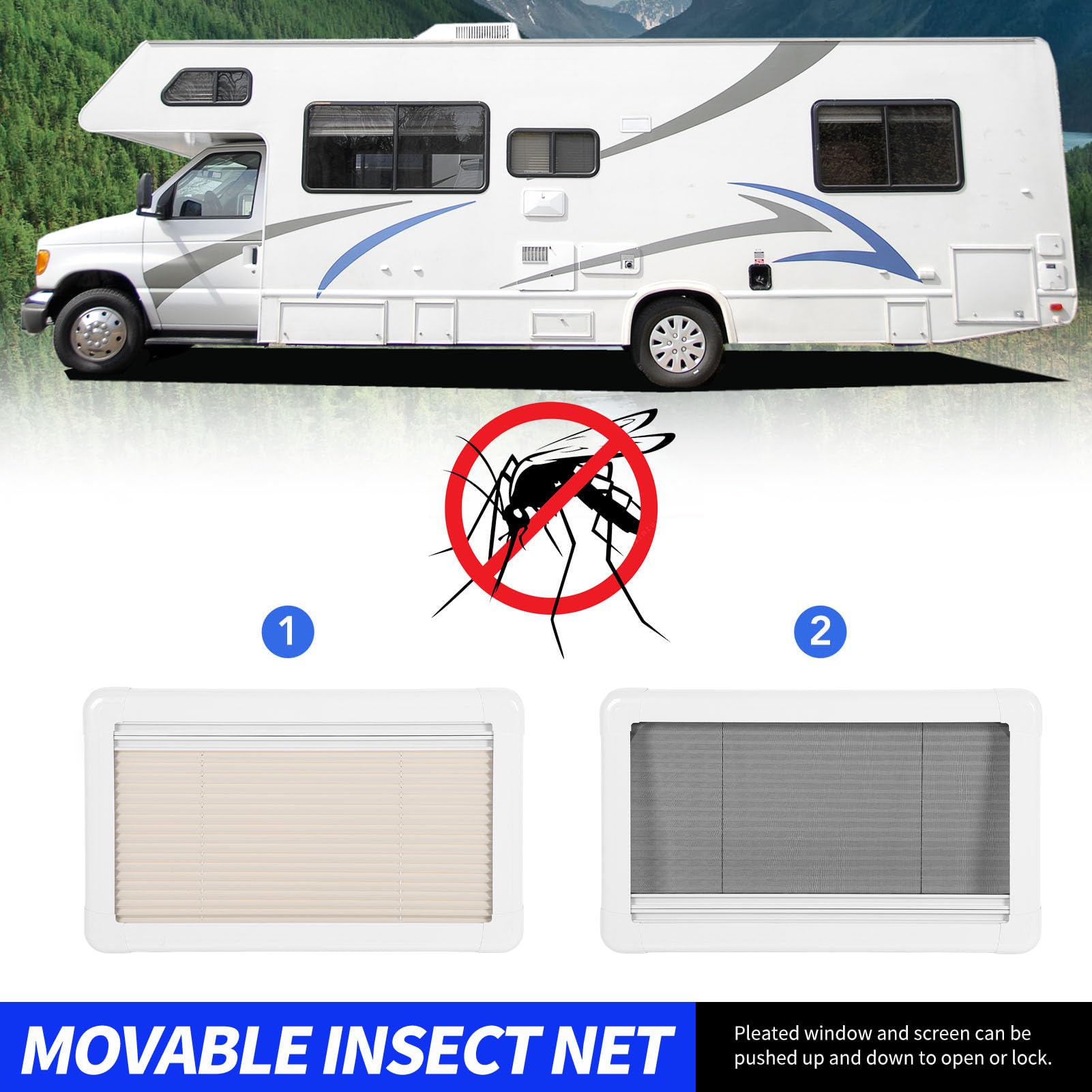 Tenda per Finestra Interna Camper, Kit Parasole per Lucernario Termoisolante con Blocco UV 24 X 16 Pollici, Parasole Plissettato per Camper, Roulotte, Rimorchio da Viaggio, Camper