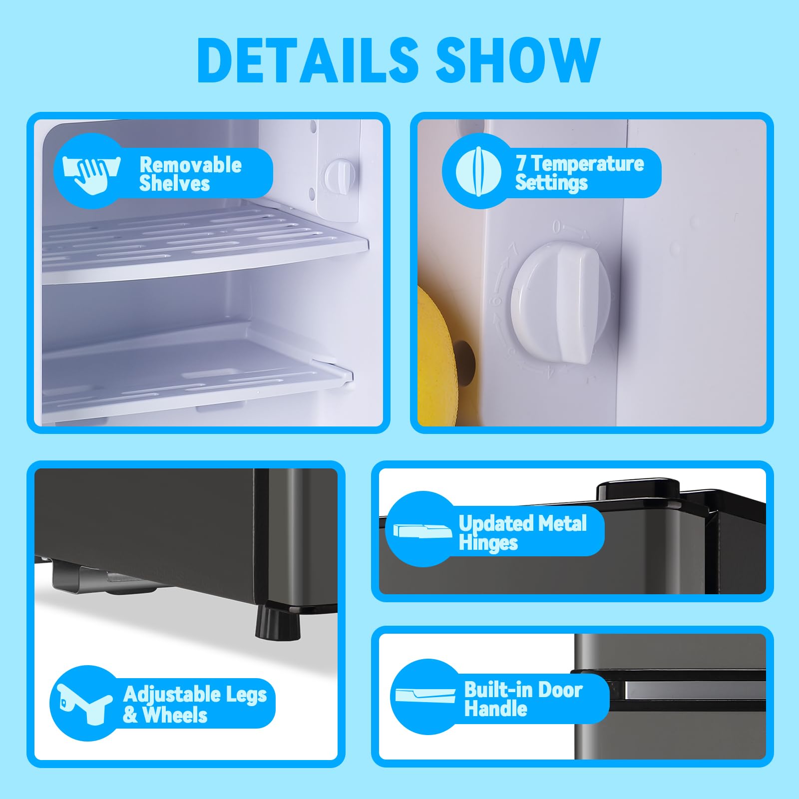 Tacool Fridge With Freezer Refrigerator Freezer Double Doors 7 Modes Temp Suit For Apartment Bedroom Office Dark Gray on Fridge.com - View 5