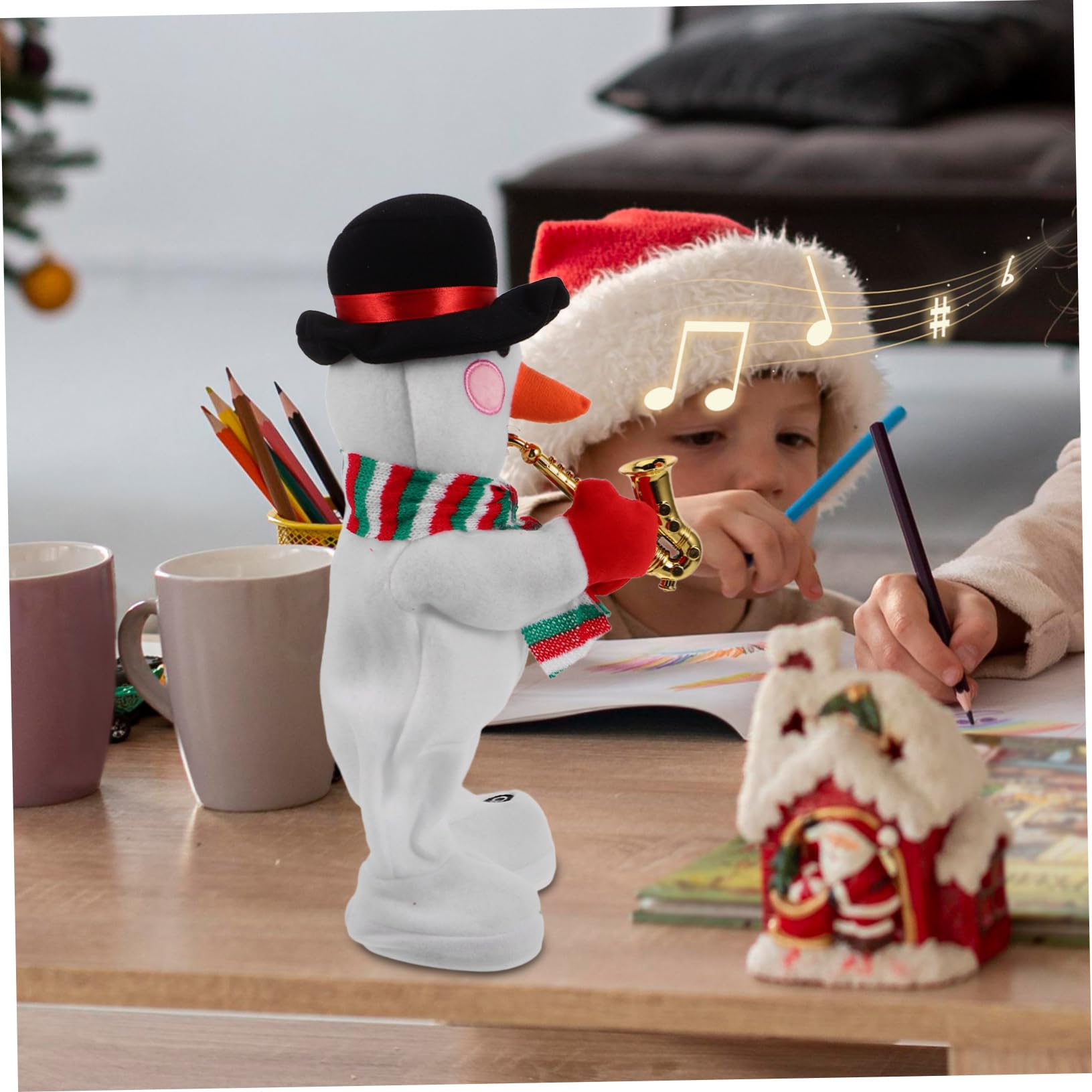 LIOOBO Muñeco de nieve musical eléctrico de peluche con características de canto bailando, decoración navideña para fiestas, no incluye pilas