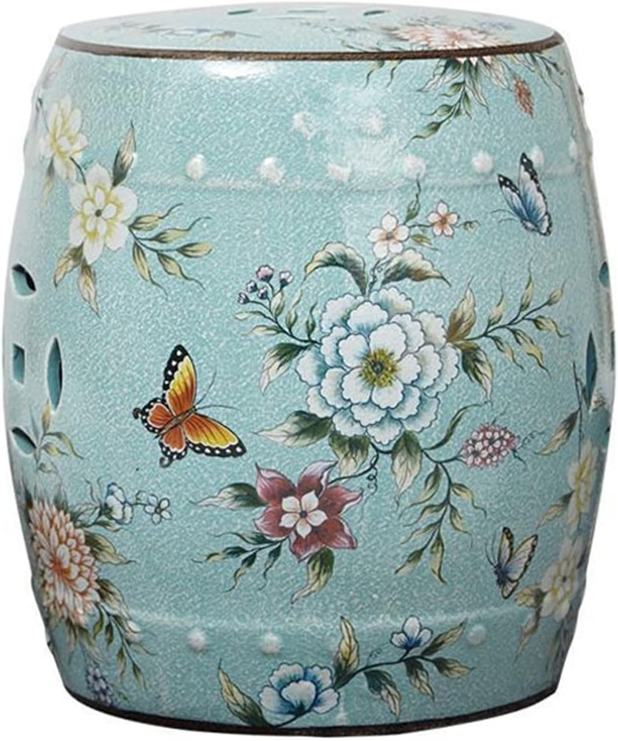 Decorative garden stools, Decorative Ceramic Garden Stool, Glazed Hollow Hand-painted Flower And Bird Shoe Changing Stool Drum Stool, Suitable for Outdoor Garden, Living Room, Terrace, Etc.(Red B001-4
